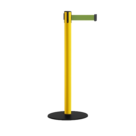 Montour Line Stanchion Belt Barrier Yellow Post Low Base 13ft. Olive Belt S400-YW-OL-130
